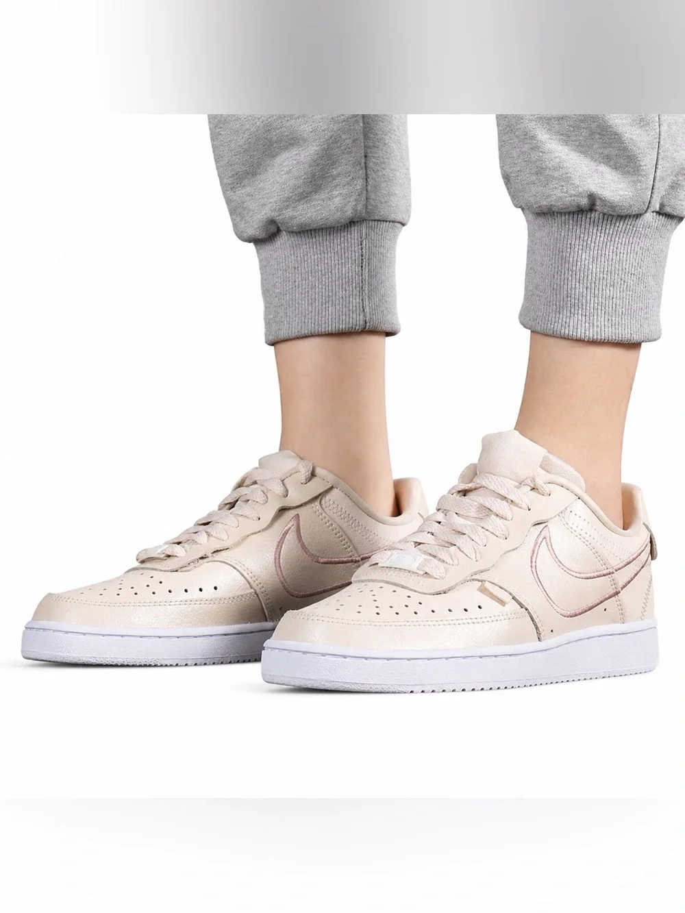 NIKE Women’s Court Vision Low Premium Sneakers-Size 8-Pearl White/Sail Metallic